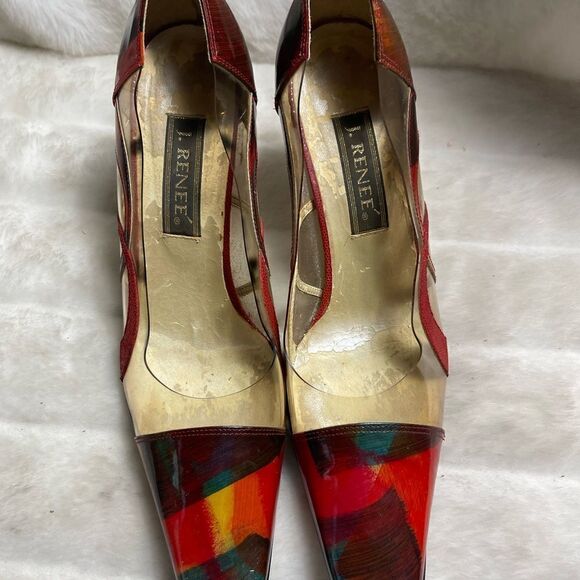 J Renée clear PVC and patent marble multi color slip on pumps size 12M - Picture 2 of 11
